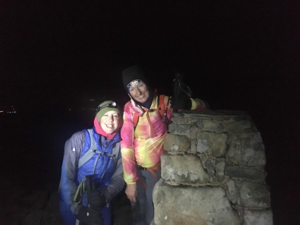 At the top of the final summit, Foel Fras, at midnight.