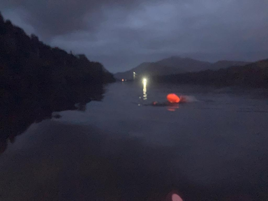 The start of the adventure - swimming Llyn Padarn at 0440.