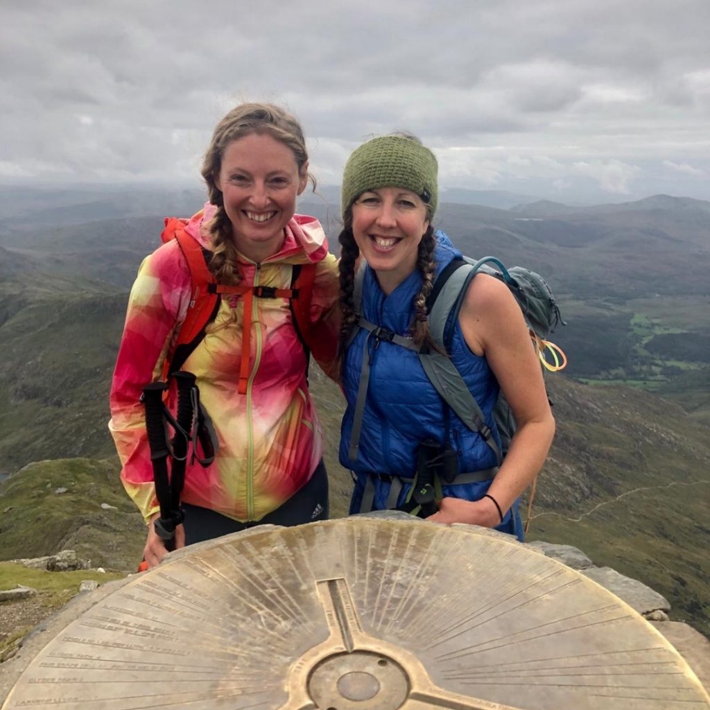 Rachel Griffin (L) and Emma Warren (R) at the summit of Mt. Snowdon.